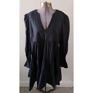 POMANDER PLACE Tuckernuck $128 Solid Navy Tiered Shirred Dress XL/XXL Preppy